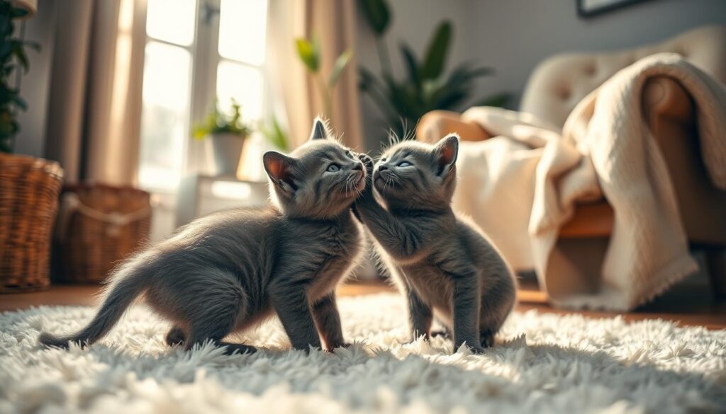 Russian blue kitty bonding